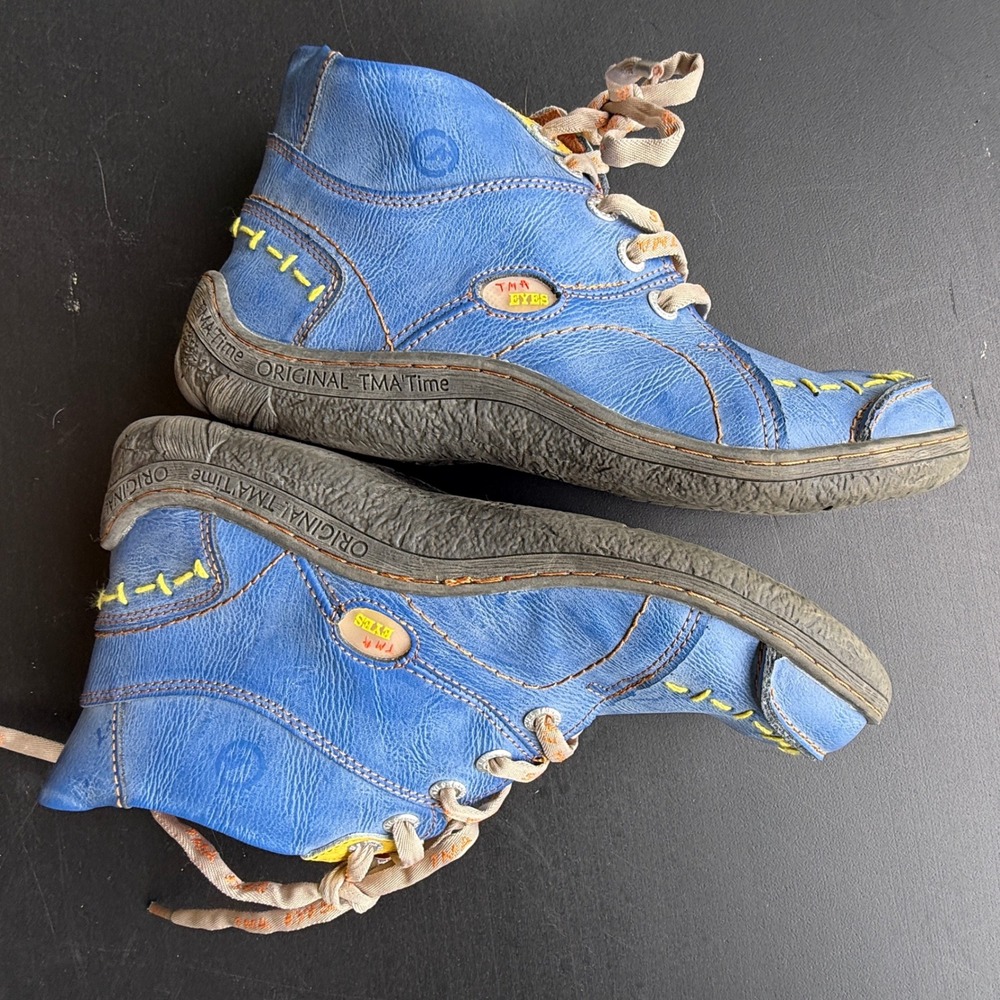 TMA Eyes Blue Leather High Top Lace Up Ankle Boots EUR 42 Original TMA Time